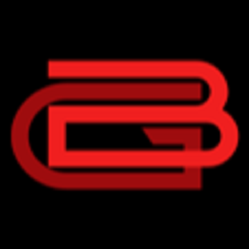 Logo that is red and black with initials G and B superset on top of each other.